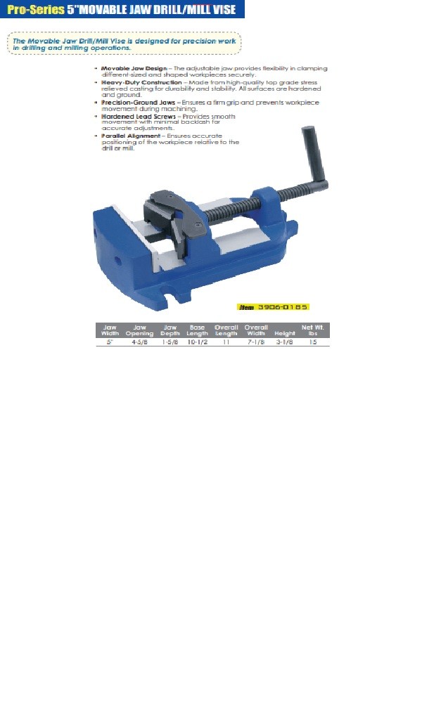 PRO-SERIES 5″ MOVABLE JAW DRILL/MILL VISE (3906-0185)