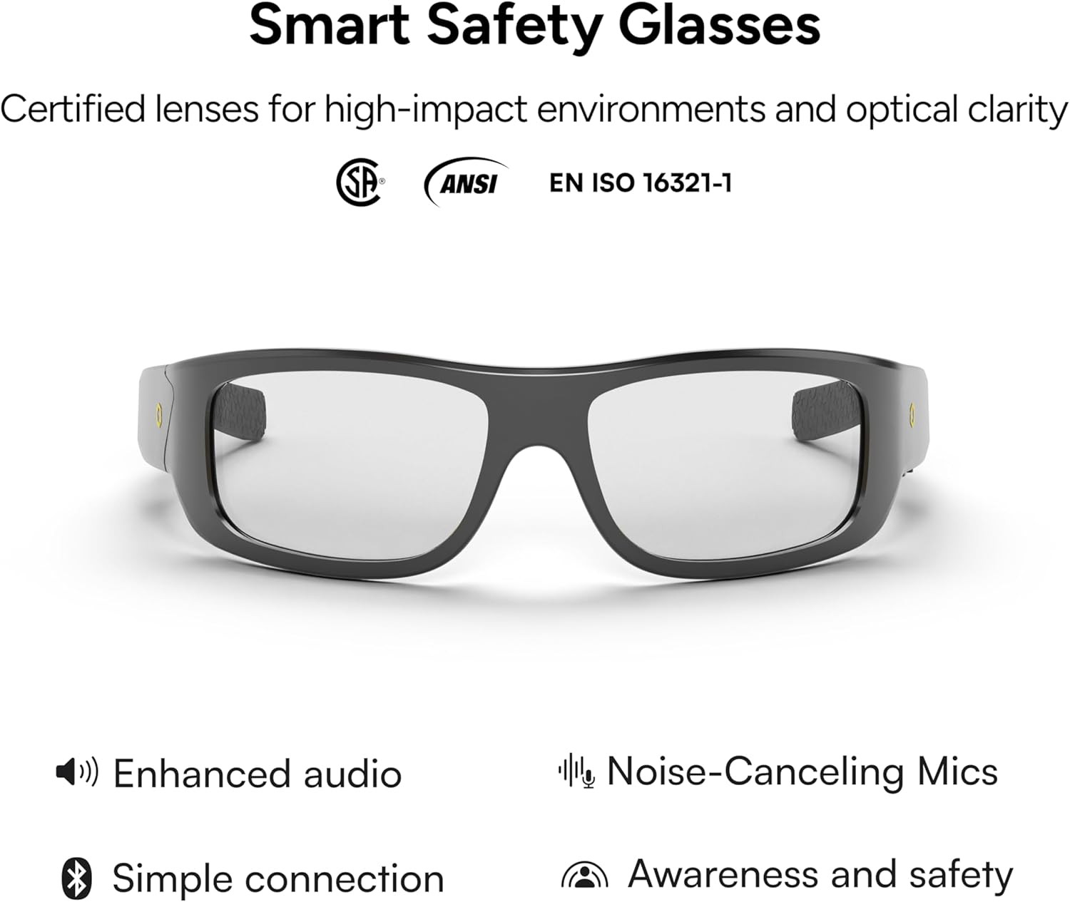 Armor Smart Safety Glasses, TR90 Frame, Light Adaptive Lenses, Open Ear Speakers