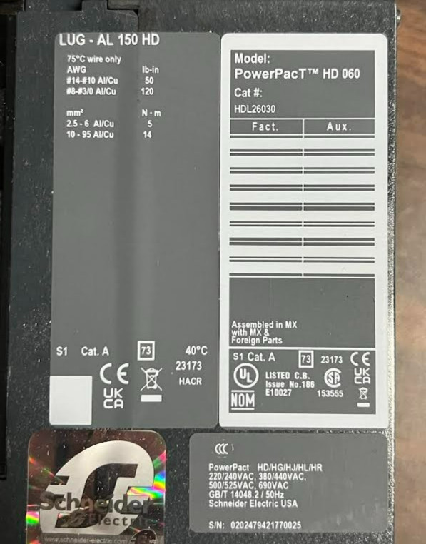 New Square D HDL26030 Power Pact Circuit Breaker 2P 30A 600V 50/60Hz NIB