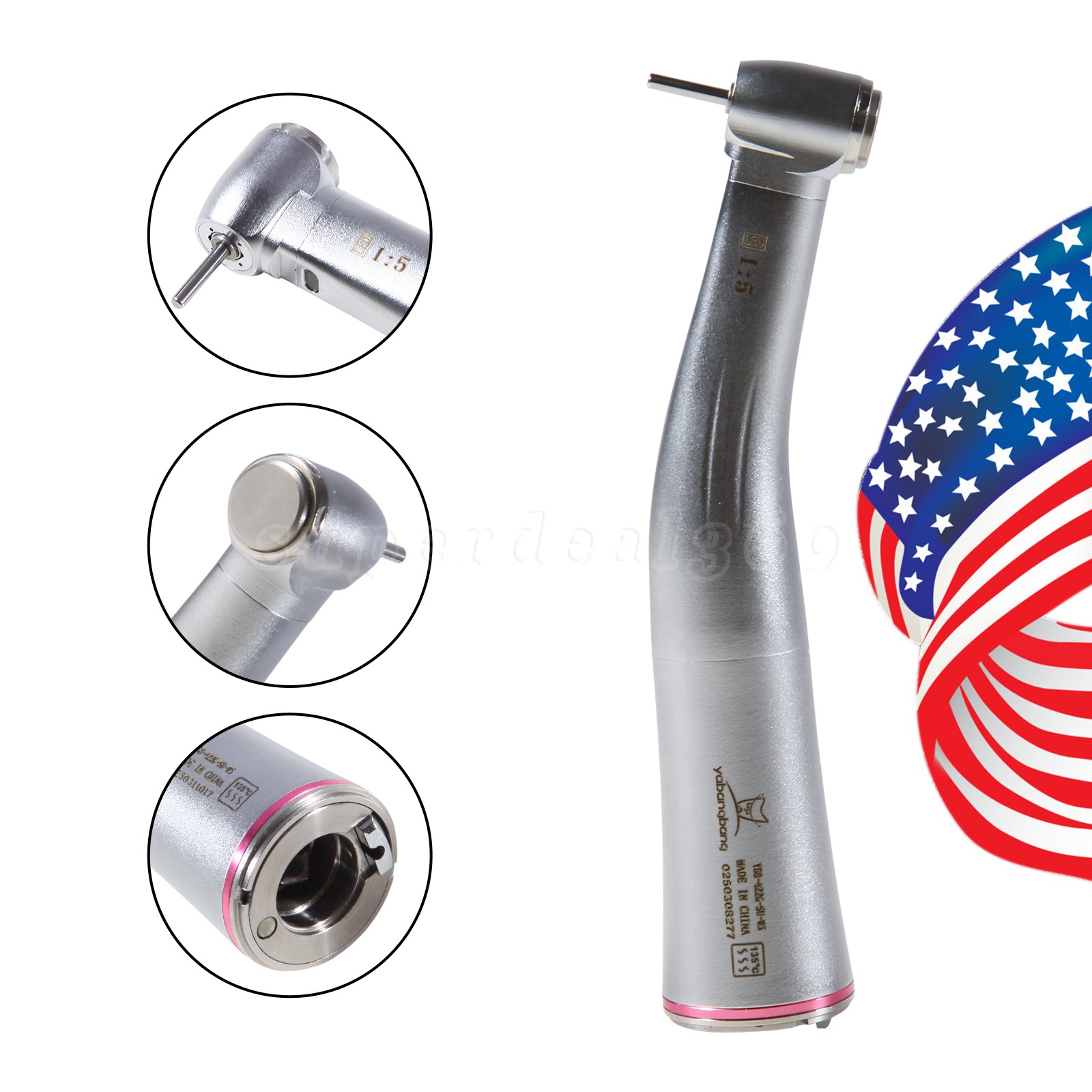 Yabangbang Dental Electric Handpiece 1:5 Contra Angle LED Optic High Speed 1-10