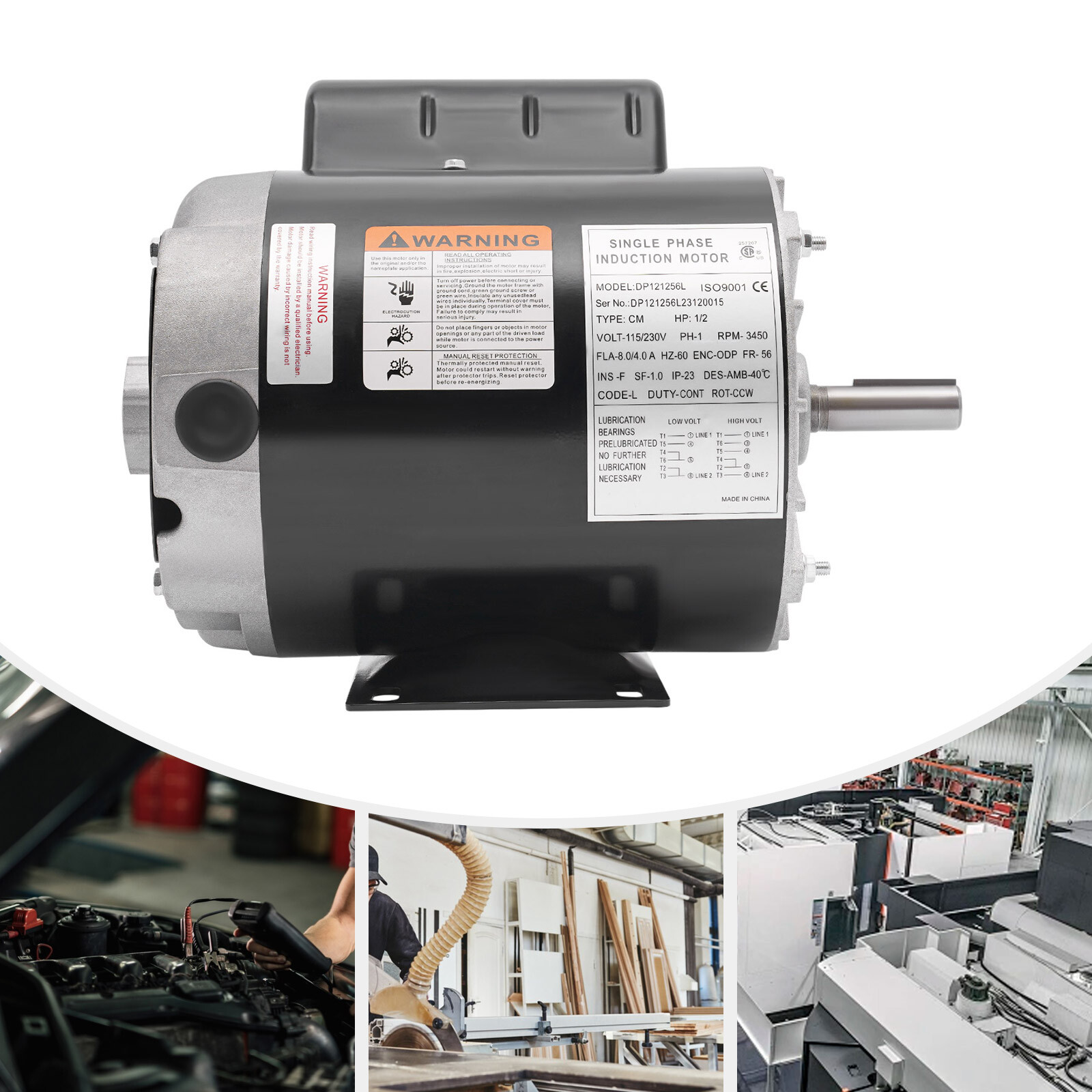 1/2HP Electric Motor 3450RPM General Purpose Single Phase Motor 115V/230V 104℉