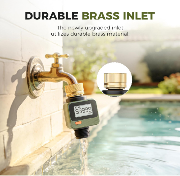Medidor de Flujo Agua IP54 con Pantalla 180° para Jardín y RV. Nuevo