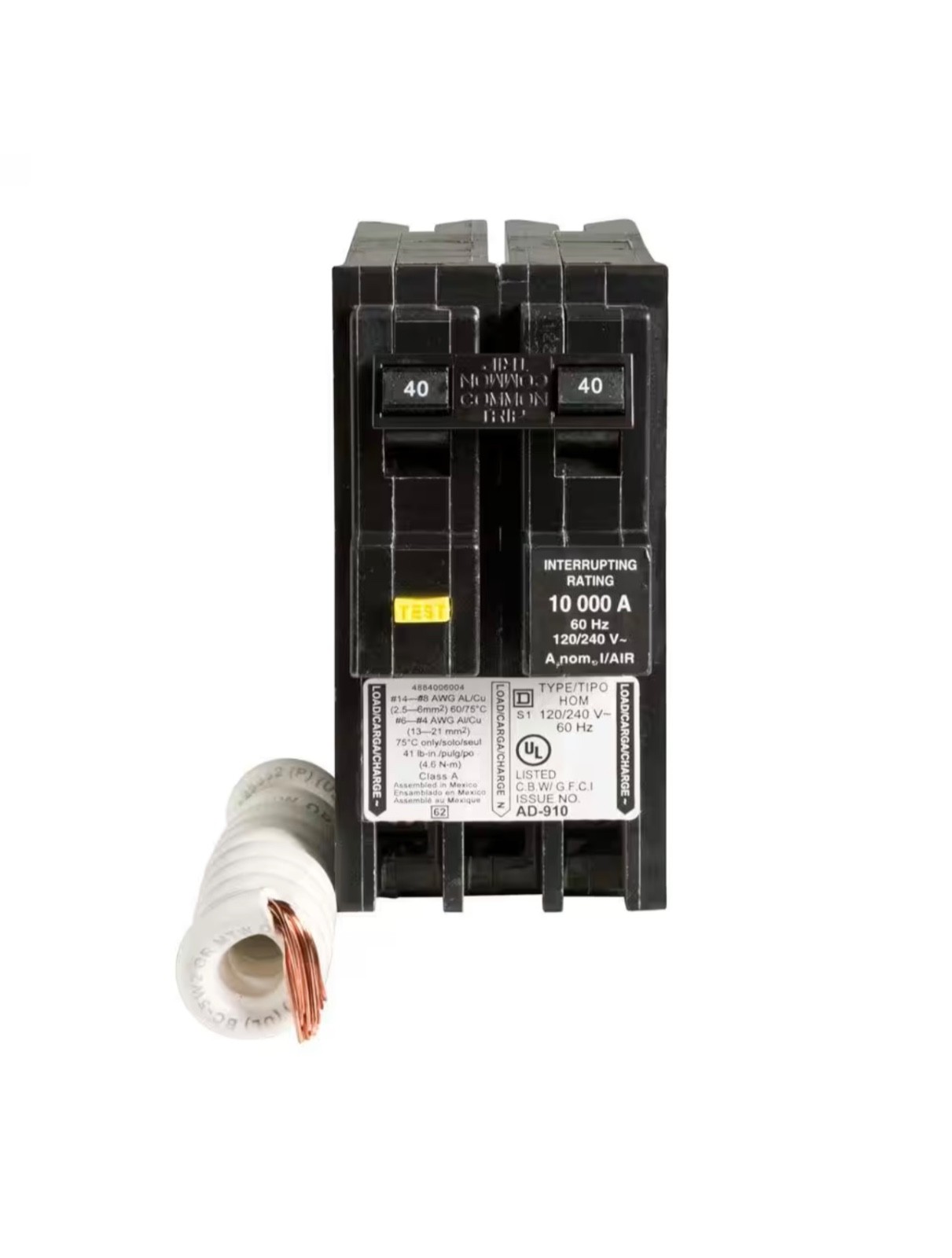 Square D Homeline HOM240GFIC 40 Amp 2-Pole GFCI Circuit Breaker