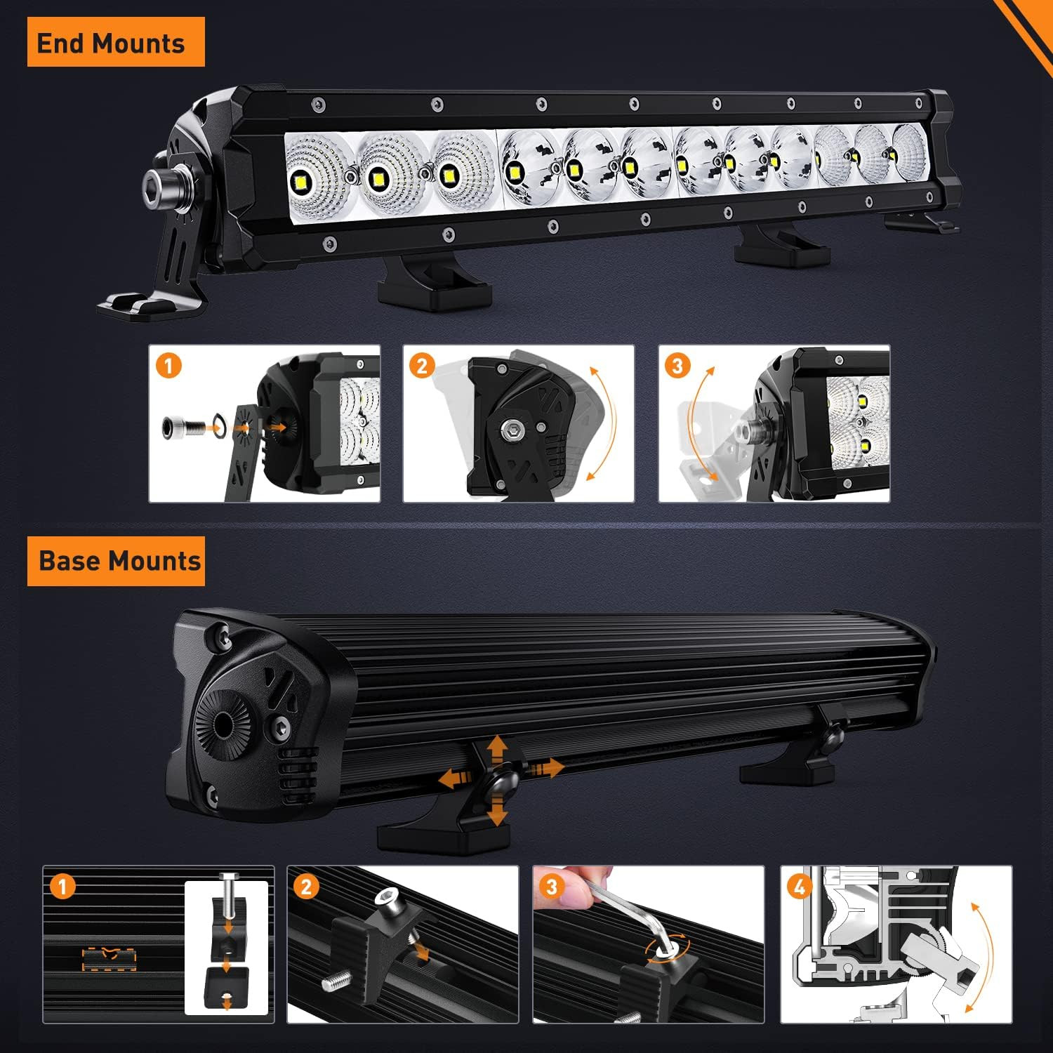 16″ 60W Slim Single Row LED Light Bar Combo Driving Lamp 7200LM for Offroad
