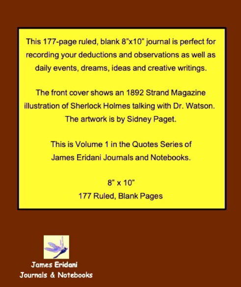 Sherlock Holmes Quotes Journal 8×10 Inches 177 Ruled Blank Pages Diary Notebook