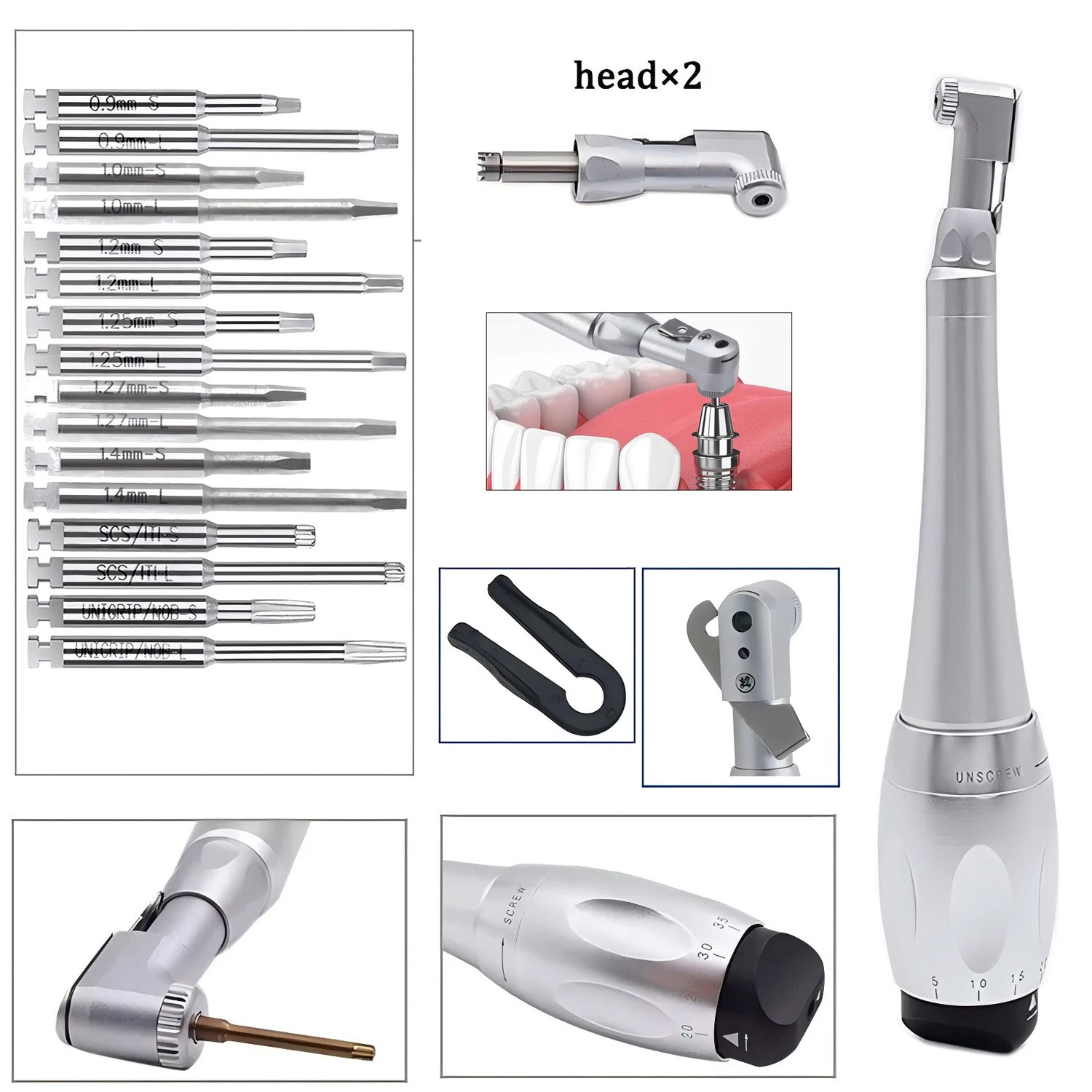 Dental Universal Implant Kit Torque Wrench Contra Angle & 16pcs Drivers Sliver