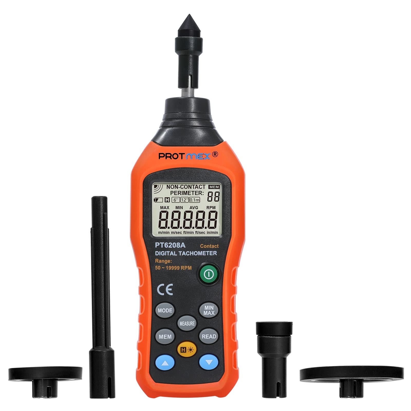 Digital Contact Tachometer 50-19999RPM Speed Meter | Data Logging, Max/Min/AVG,