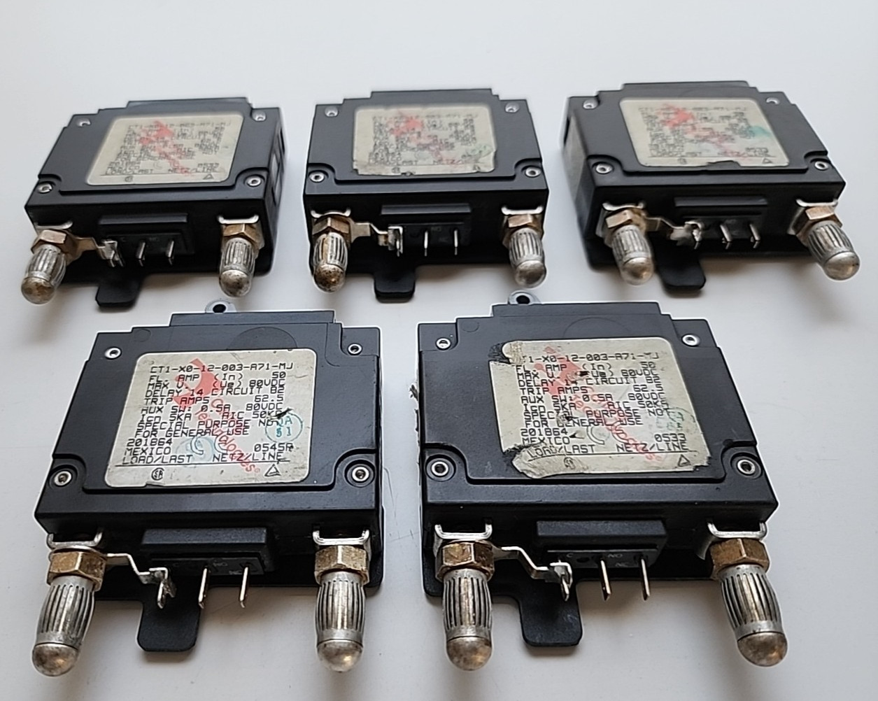 5x CARLING CTI-X0-12-003-A71-MJ 50A 80V BULLET STYLE CIRCUIT BREAKER[MC-4]