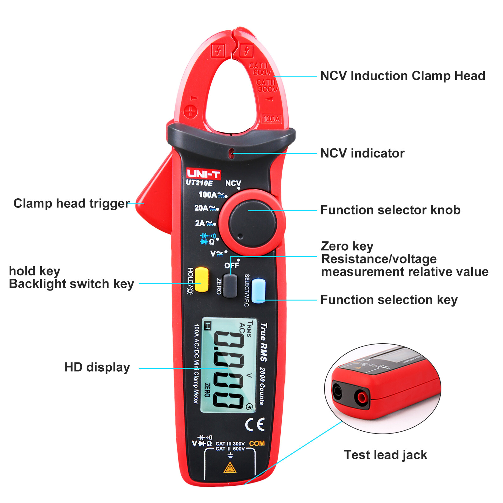 UNI-T Digital UT210E 100A 600V AC DC Clamp meter Multimeter True RMS VFC Diode