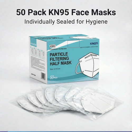 Kingfa KN95 Face Mask 50 Pcs Disposable 1 Count (Pack of 50), White