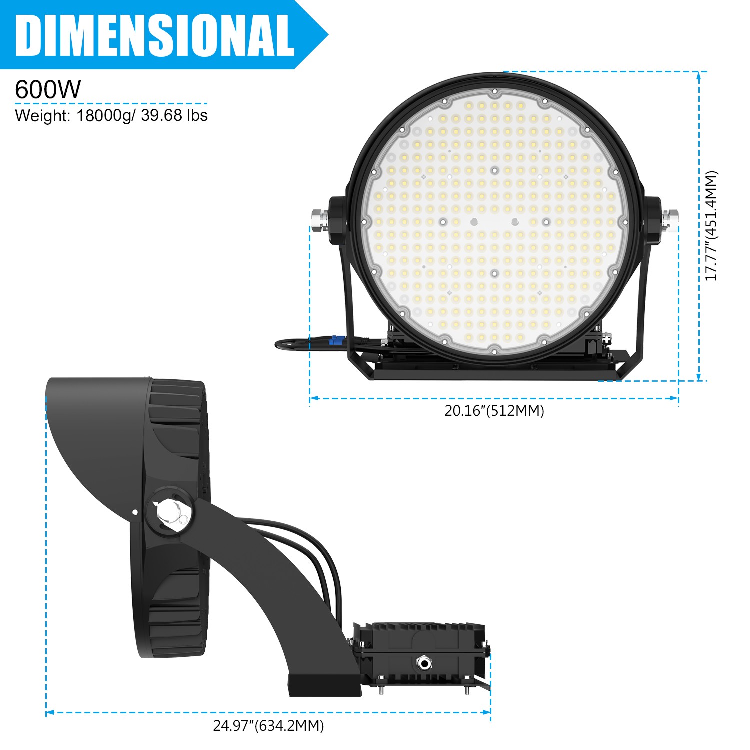 LED Beam Stadium Flood Light 600W 90000 Lumen Commercial Outdoor Arena Spotlight