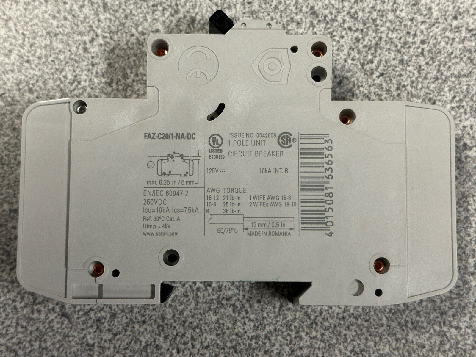 NEW EATON FAZ-C20/1-NA-DC-SP DIN Rail Breaker 20A 1P 125VDC 50/60Hz IP20