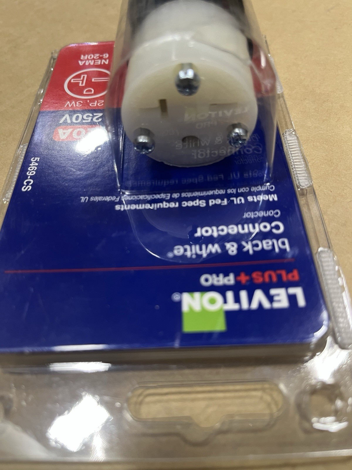 Leviton 5469-CS 20 Amp 250-Volt Straight Blade Connector, Black and White