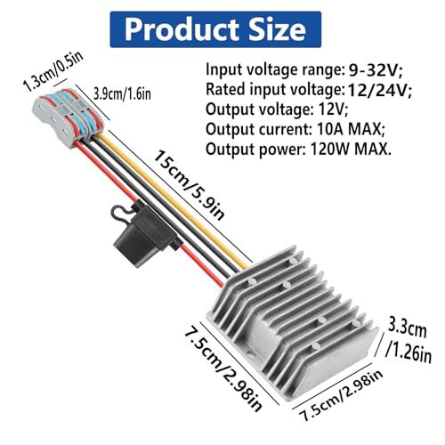 9-32V to 12V10A DC Down Converter DC Voltage Regulator with Waterproof Fuse a…