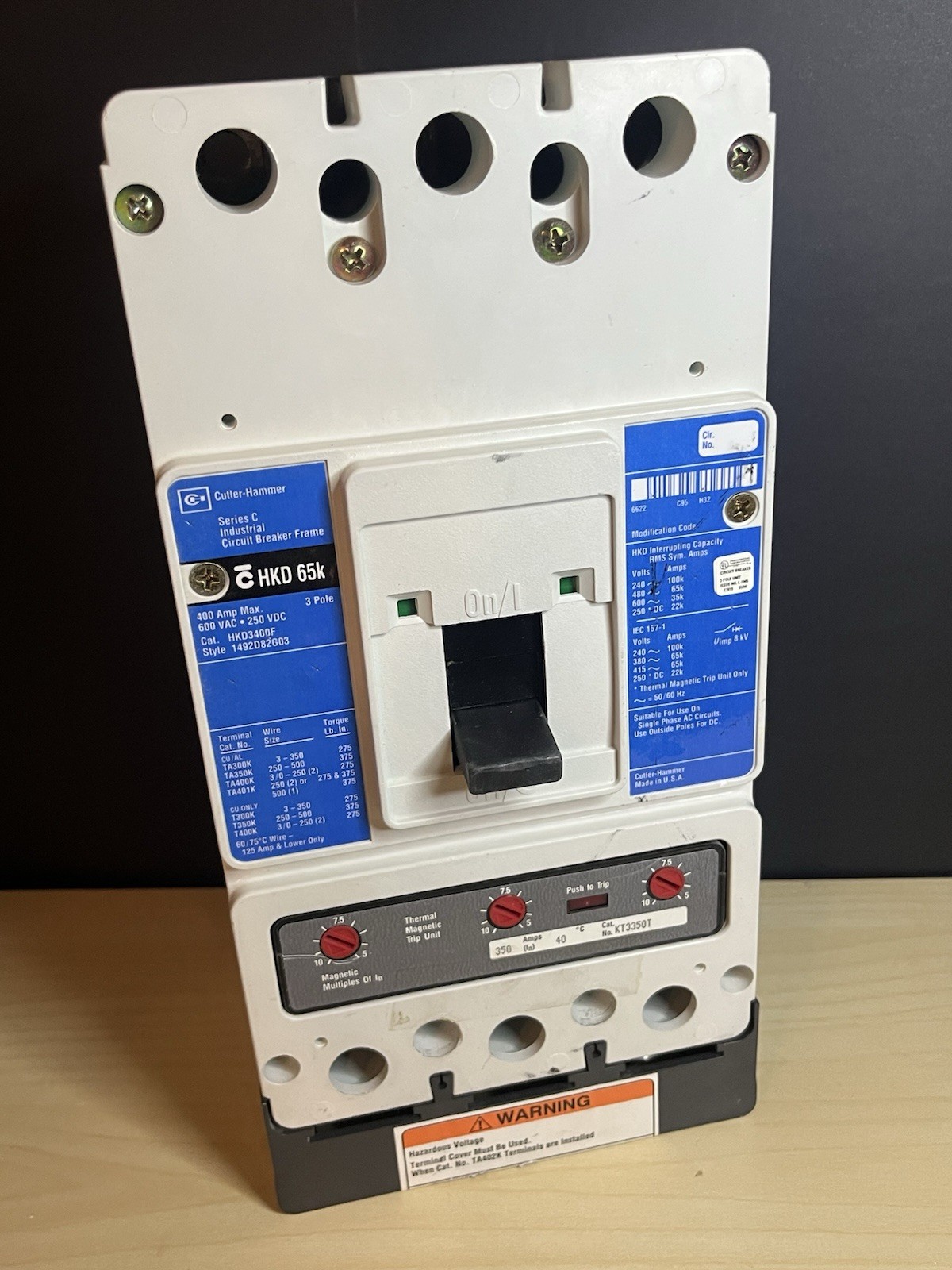 Eaton HKD3400F 600V 400A Circuit Breaker Frame With 350A Trip (KT350T)