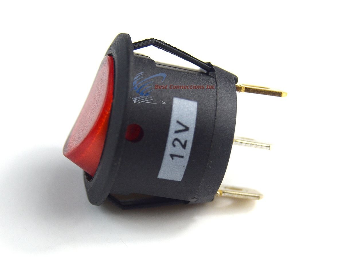 5 PCS 12 Volt Round 3 Prong Red LED Rocker Switch Car SPST Toggle Switch 12V