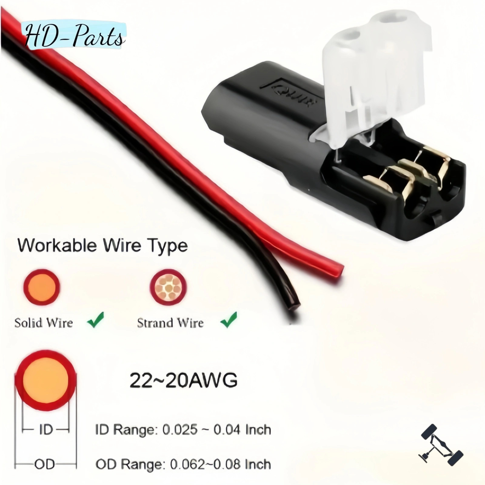 50Pcs 2-Pin Wire Cable Snap Connectors 22-18 AWG For LED Strip Speaker Wiring
