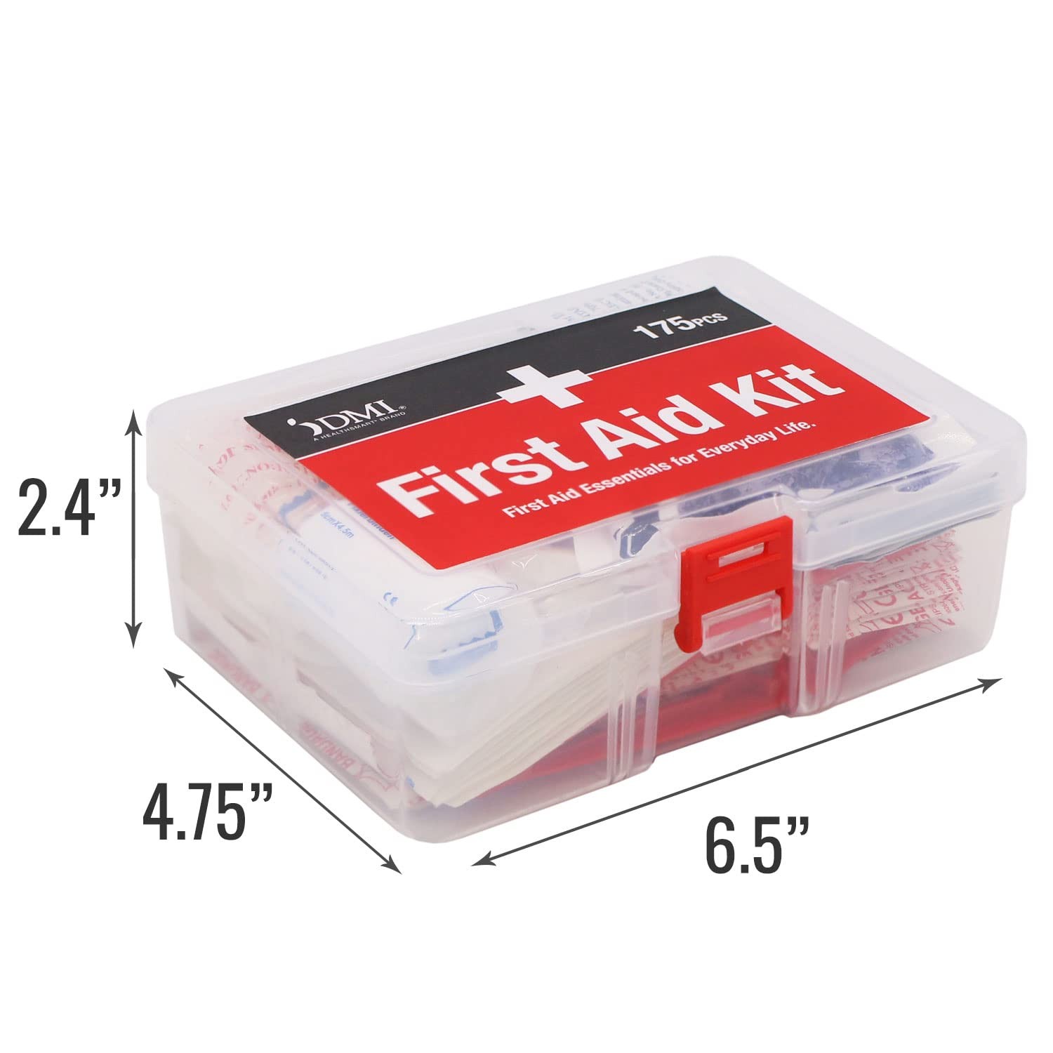 DMI 175-Piece First Aid Kit for Minor Injuries, Cuts and 175 Piece, White
