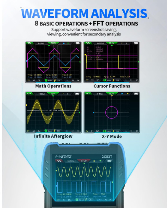 Osciloscopio 3 en 1 50MHz 2CH, Multímetro 19999 Cuentas y Generador DDS 250MSa/s