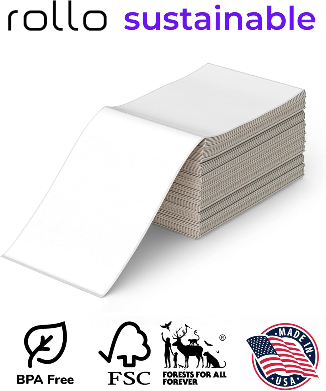 Rollo Direct Thermal Shipping Labels – Pack of 500 4X6 Thermal Labels Fanfold –