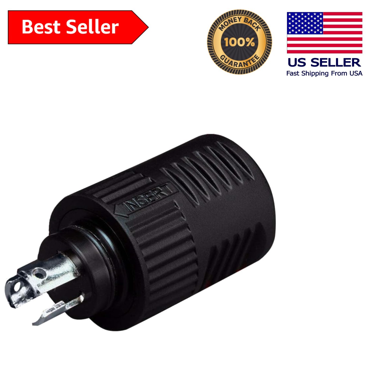Marinco 3 Wire 12VCP Plug & Receptacle – Ergonomic, Waterproof with 3 Outlets