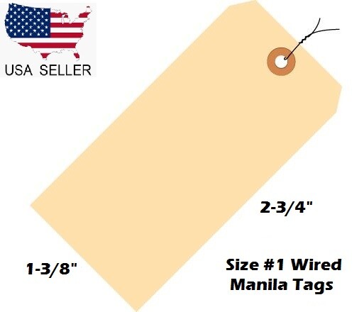 Size 1 Manila Inventory Shipping Hang Tags with Wire 2 3/4″ x 1 3/8″ Wired Tags