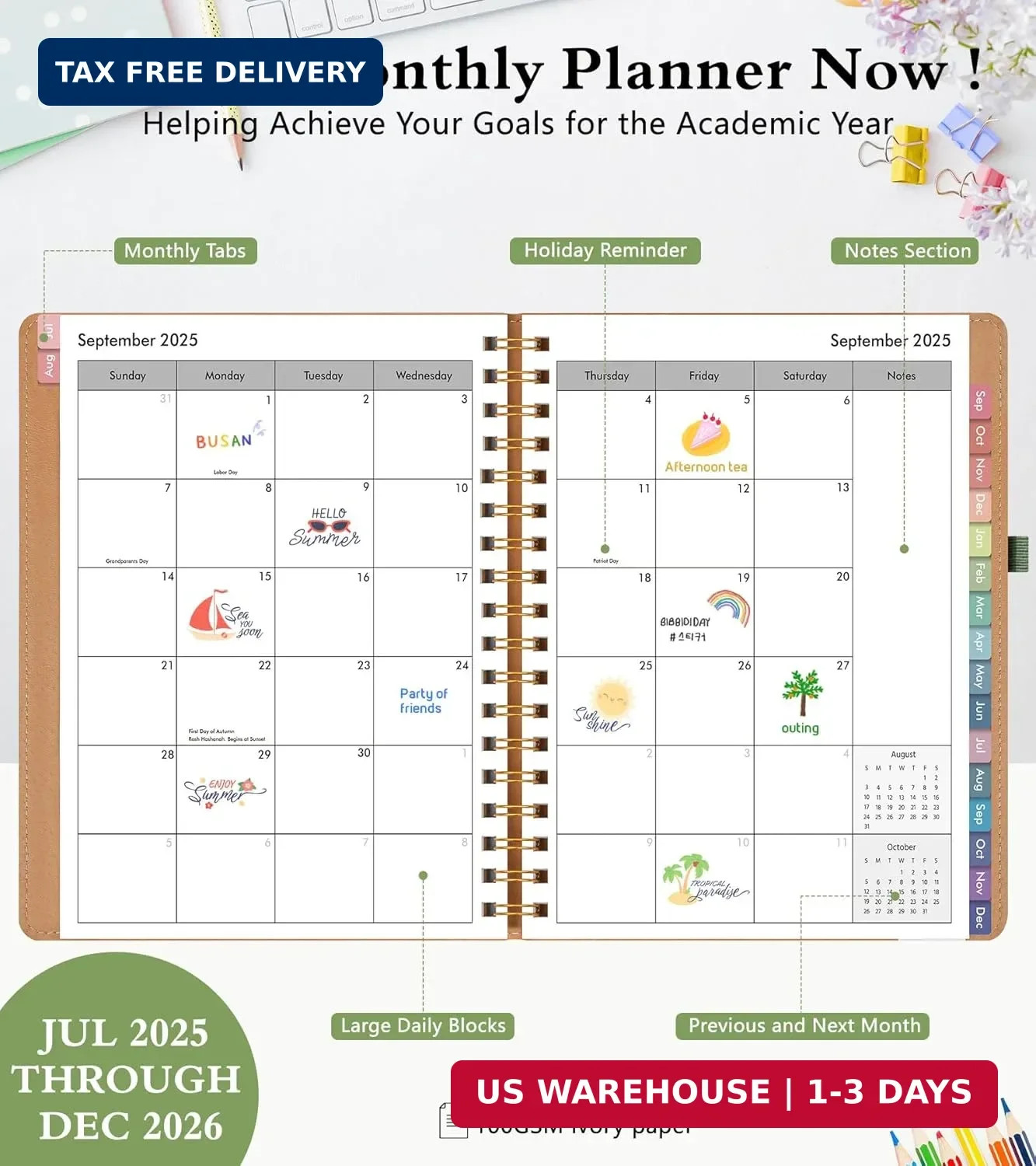Monthly Planner 2026, 12 Months Hardcover Calendar Planner from January 2026 – D