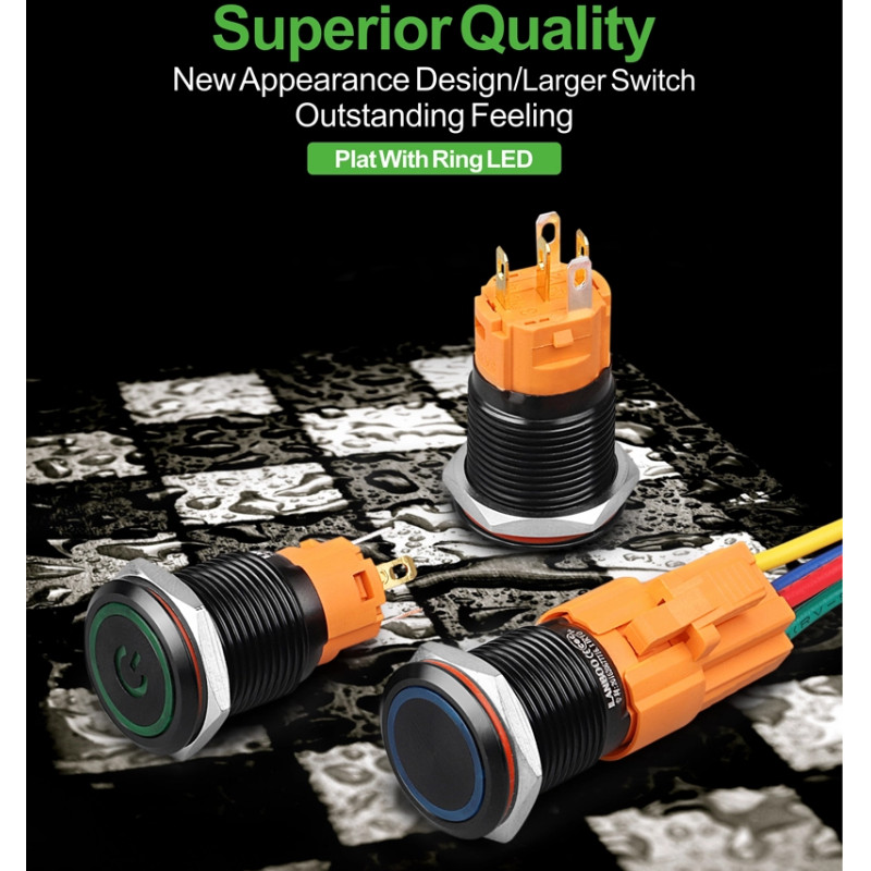 16mm Tri-color RGB LED Ring LED Black aluminium alloy Push Button switch CE,RoHS