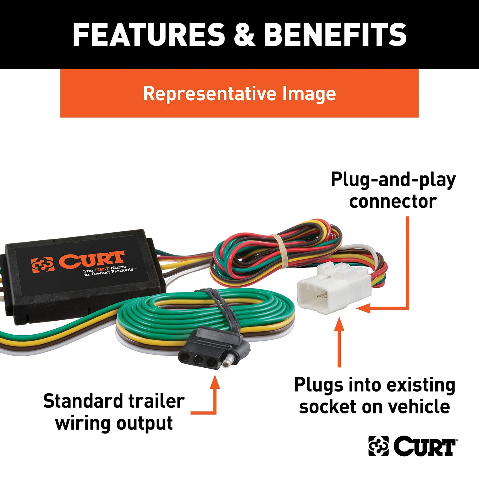 Curt 55336 Vehicle-Side Custom 4-Pin Trailer Wiring Harness Compatible Select