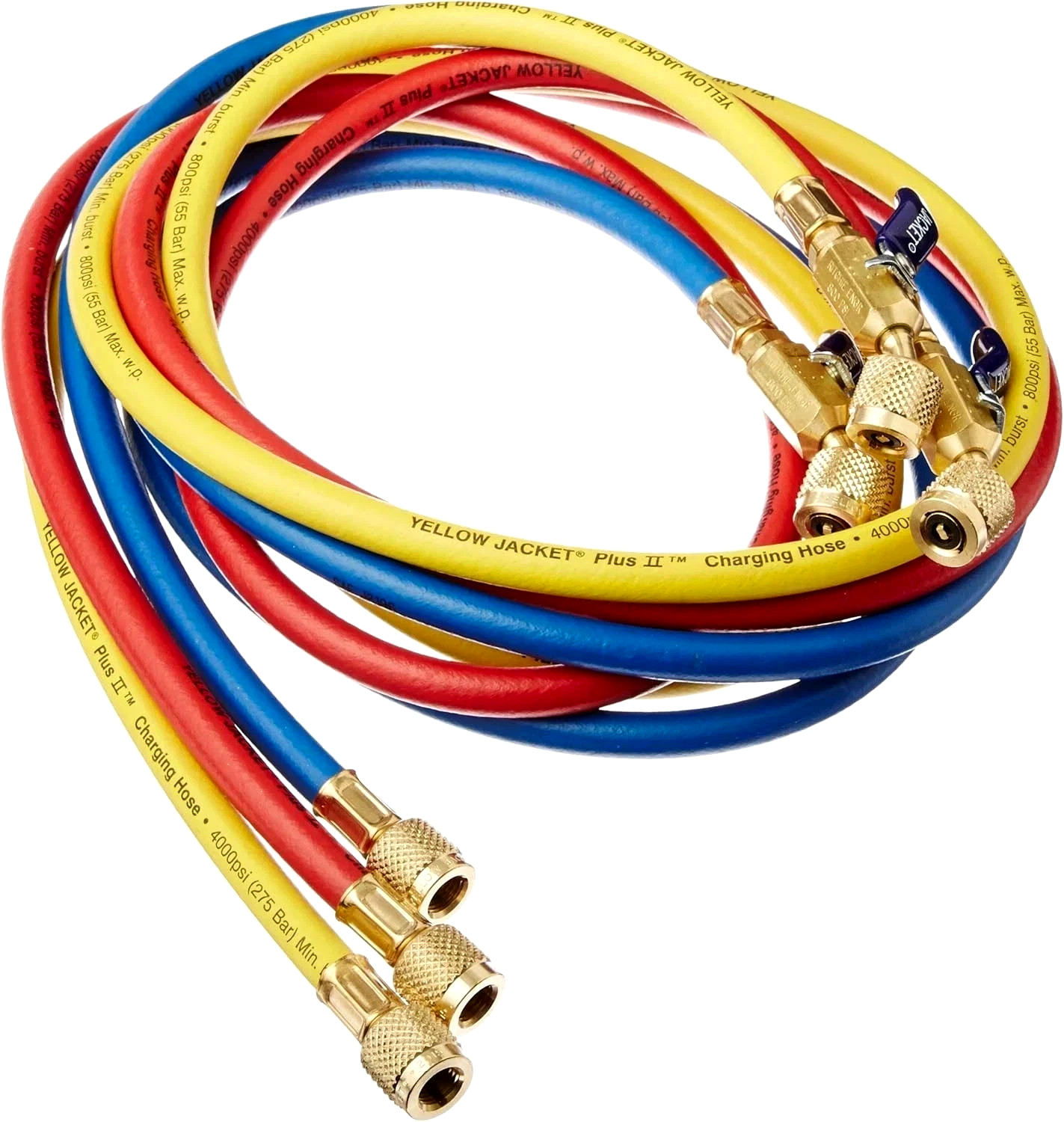 Yellow Jacket Plus II 29986 – 72″ Ball Valve Hoses, 1/4″, Set of 3