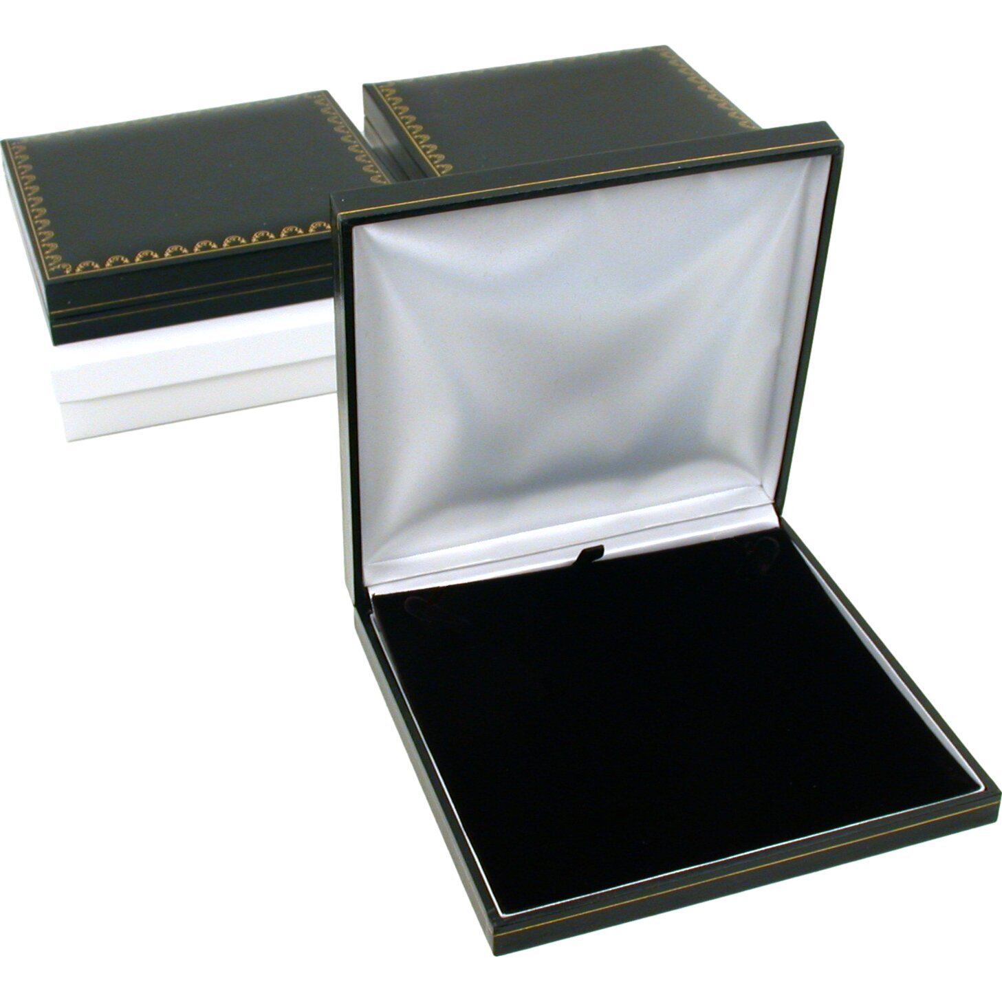 Necklace Gift Boxes Black Faux Leather 6 1/2″ 3Pcs