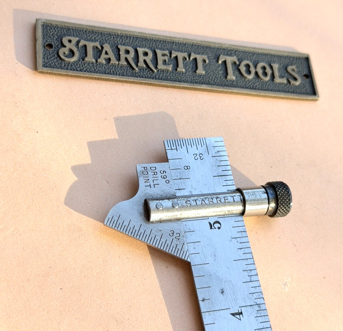 STARRETT No.22-C 59 Degree Drill Point Gage W/No. 603R Tempered Steel Rule. USA