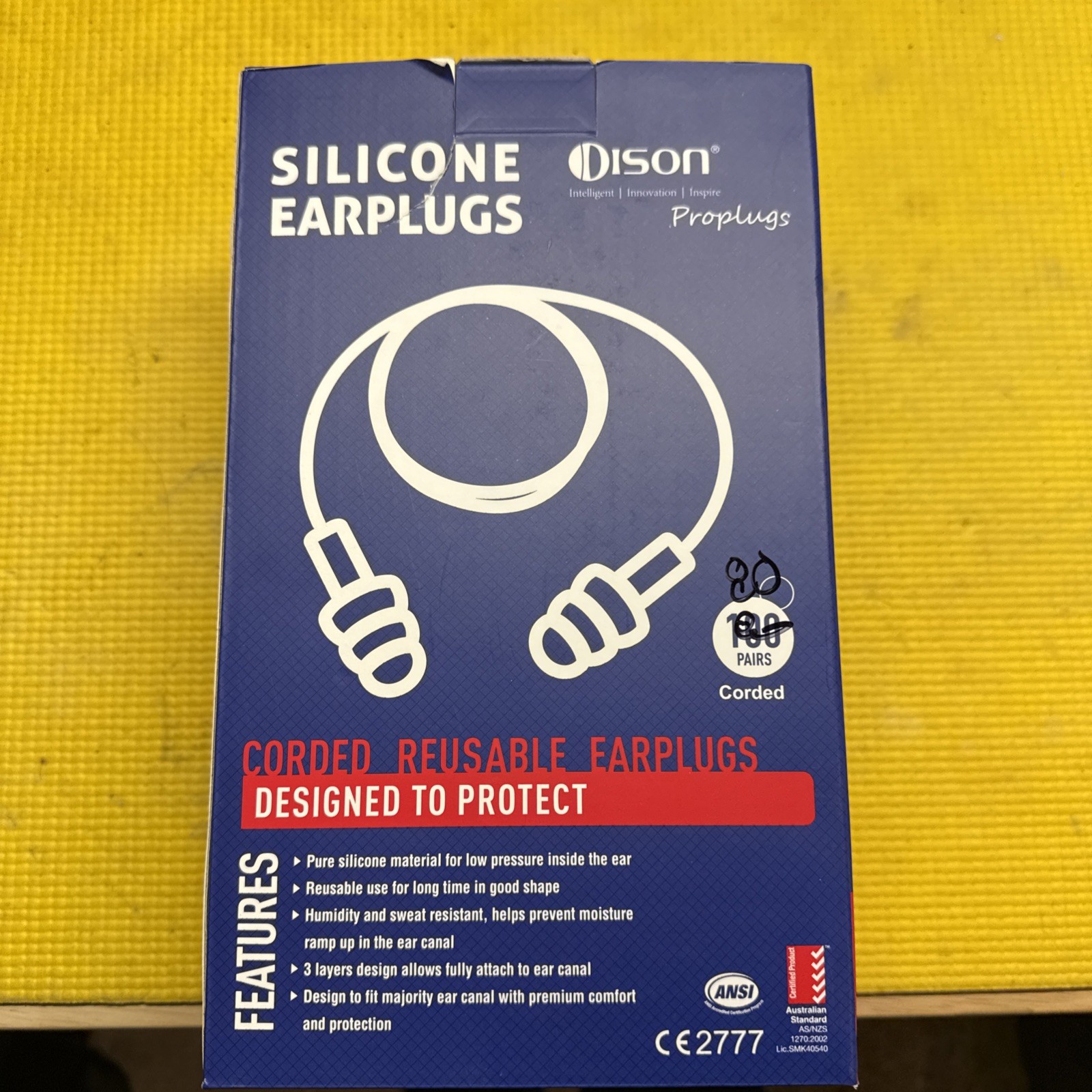 Dison Safety Silicone Ear Plugs, 32dB Corded, Orange/Blue, Open Box, 80 pair