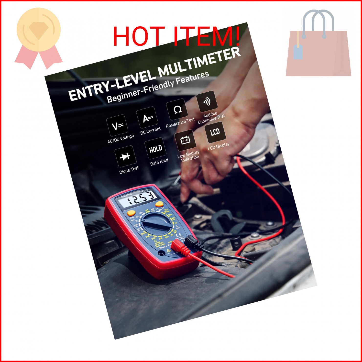 AstroAI Digital Multimeter Tester 2000 Counts with DC AC Voltmeter and Ohm Volt