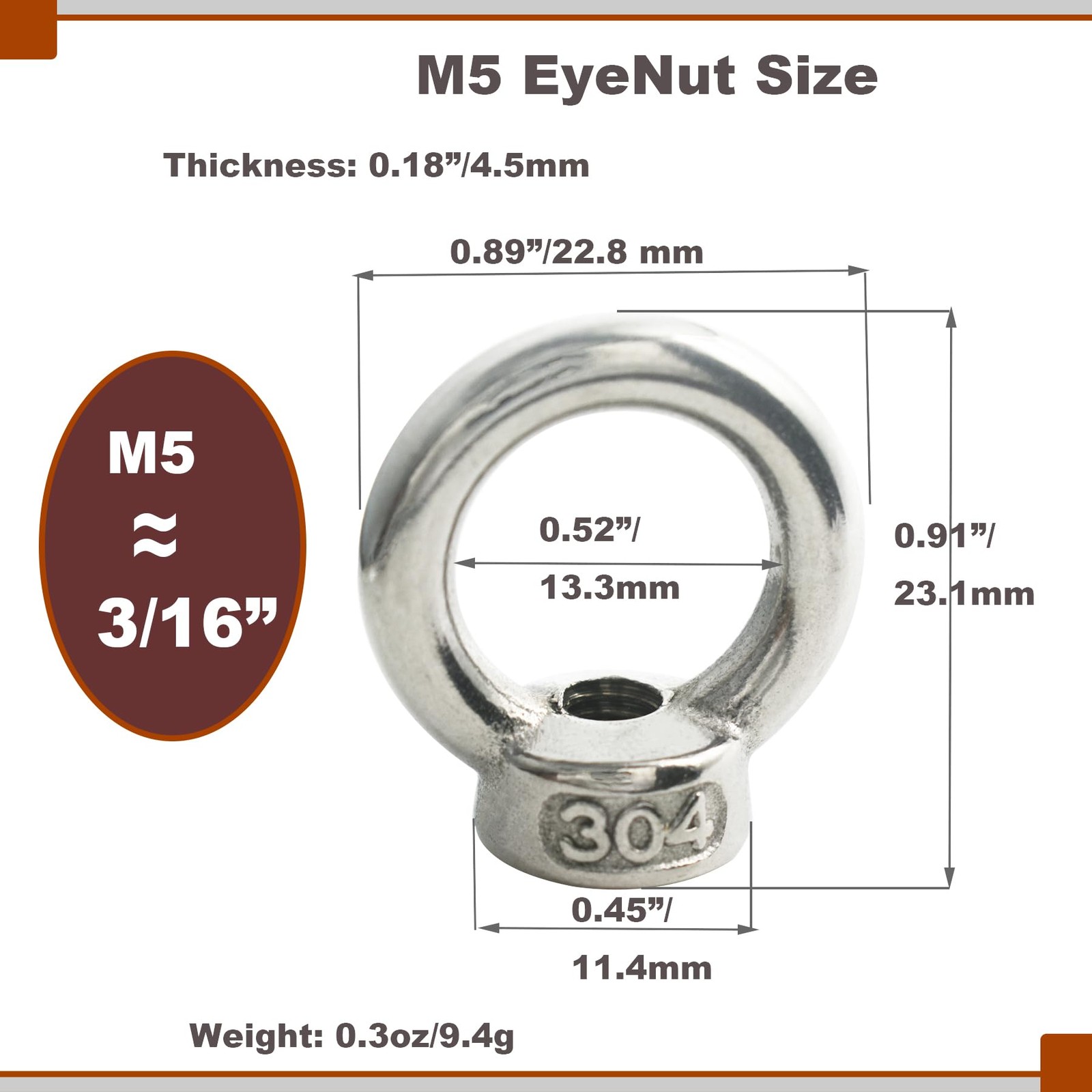 Floyutin M5 3/16″ EyeNut Stainless Lifting Eye Nuts Thread Ring Shoulder for …