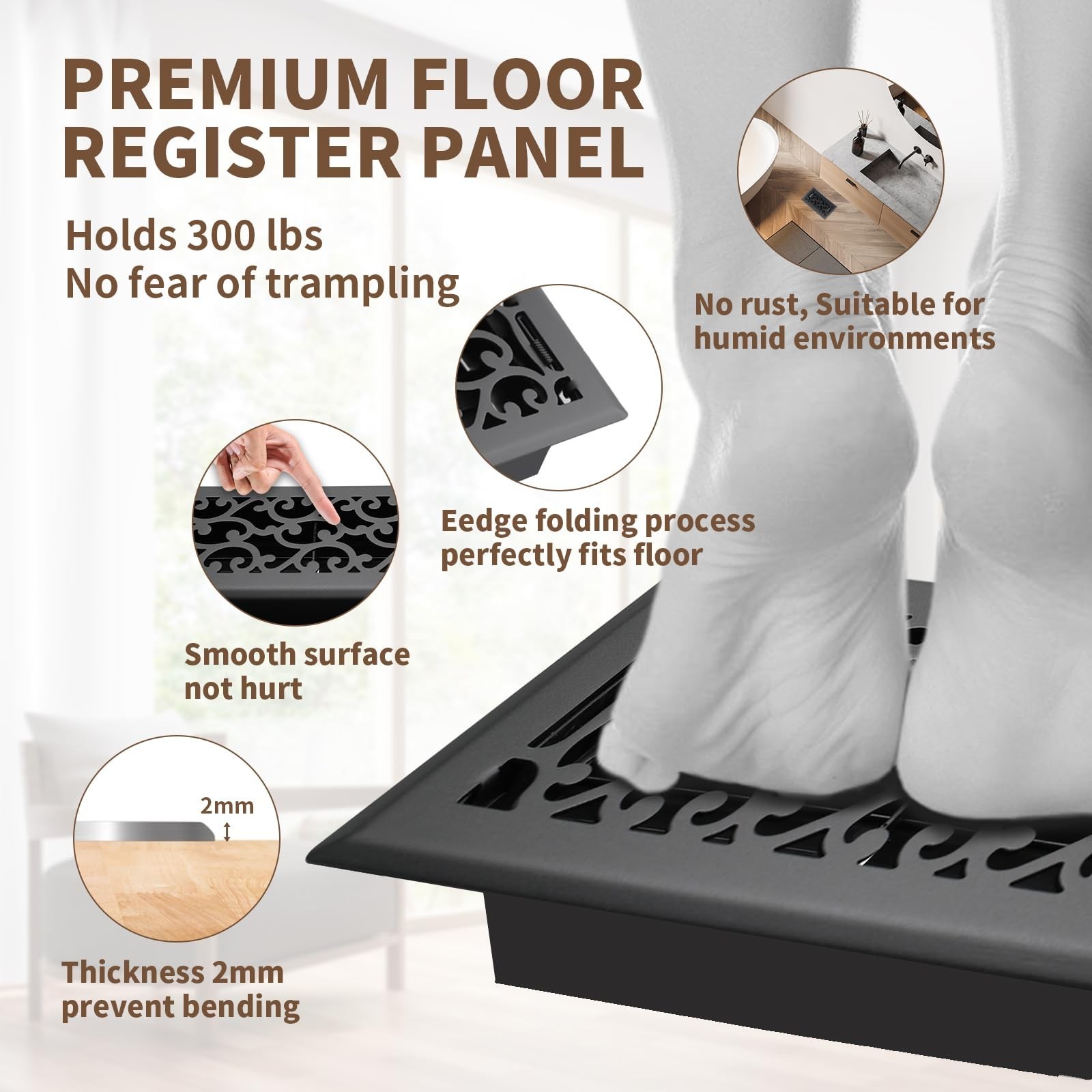 4×8 Inches Air Floor Vents Register Ease Adjust Air Flow Savannah Design-Heav…