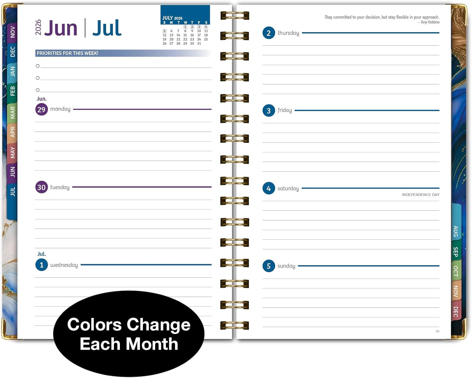 HARDCOVER 2026 Planner, 5.5″x8″: 14 Months (November 2025 – December 2026), Dail
