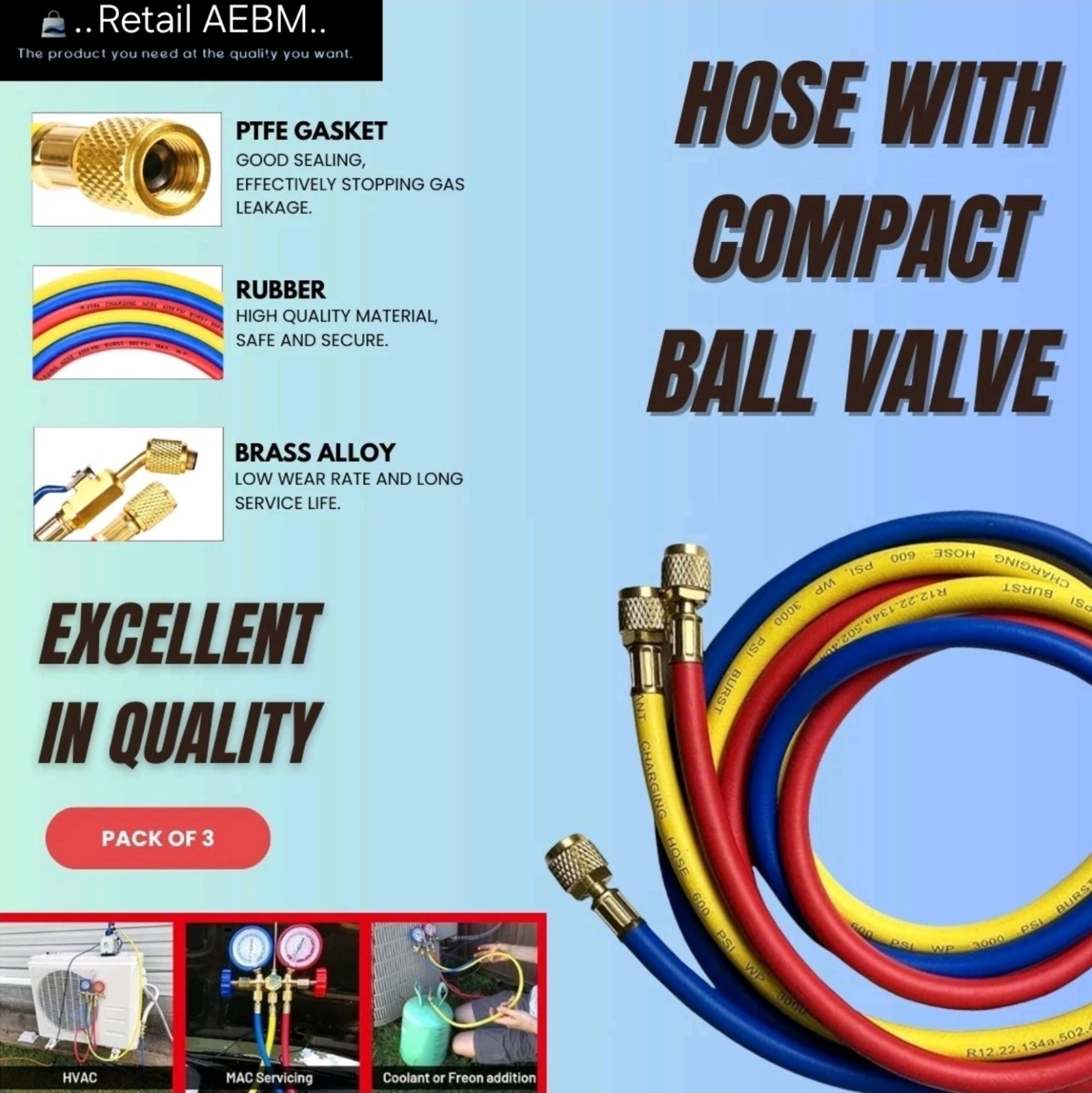 29986 Plus II 1/4″ Hose with Compact Ball Valve, 72″ (Pack of 3)