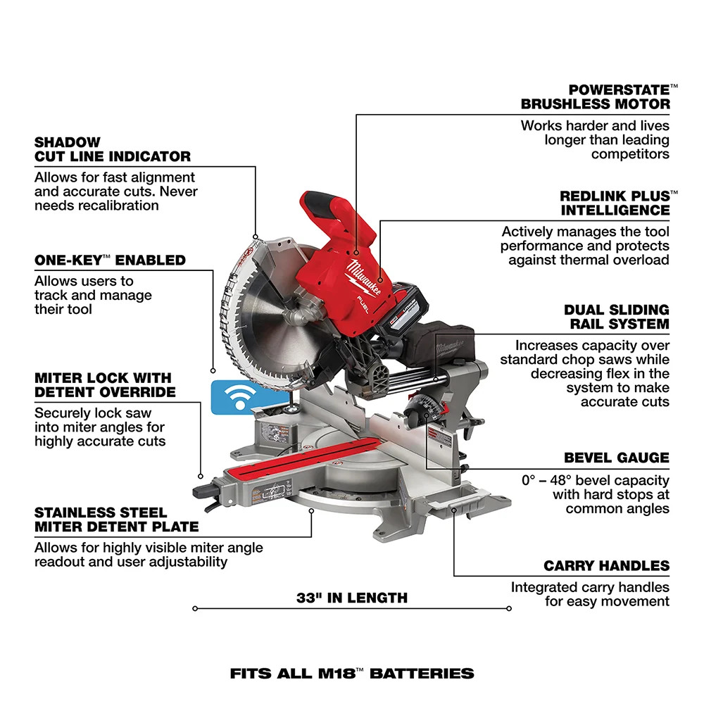 Milwaukee 2739-21HD M18 FUEL 18V 12″ Dual Bevel Sliding Compound Miter Saw Kit