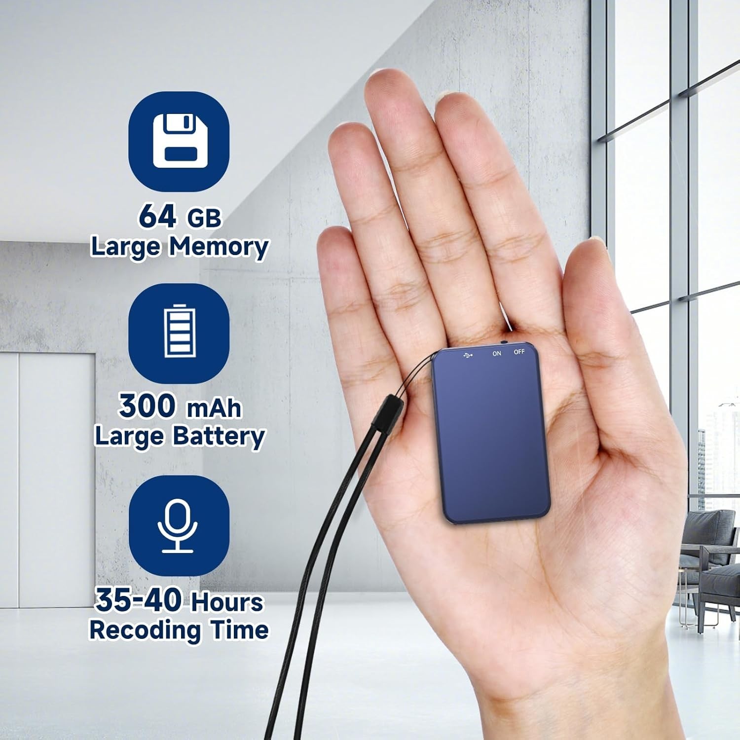 Voice Recorder 64GB 1536Kbps Sound Quality Voice Activated 35H Recording