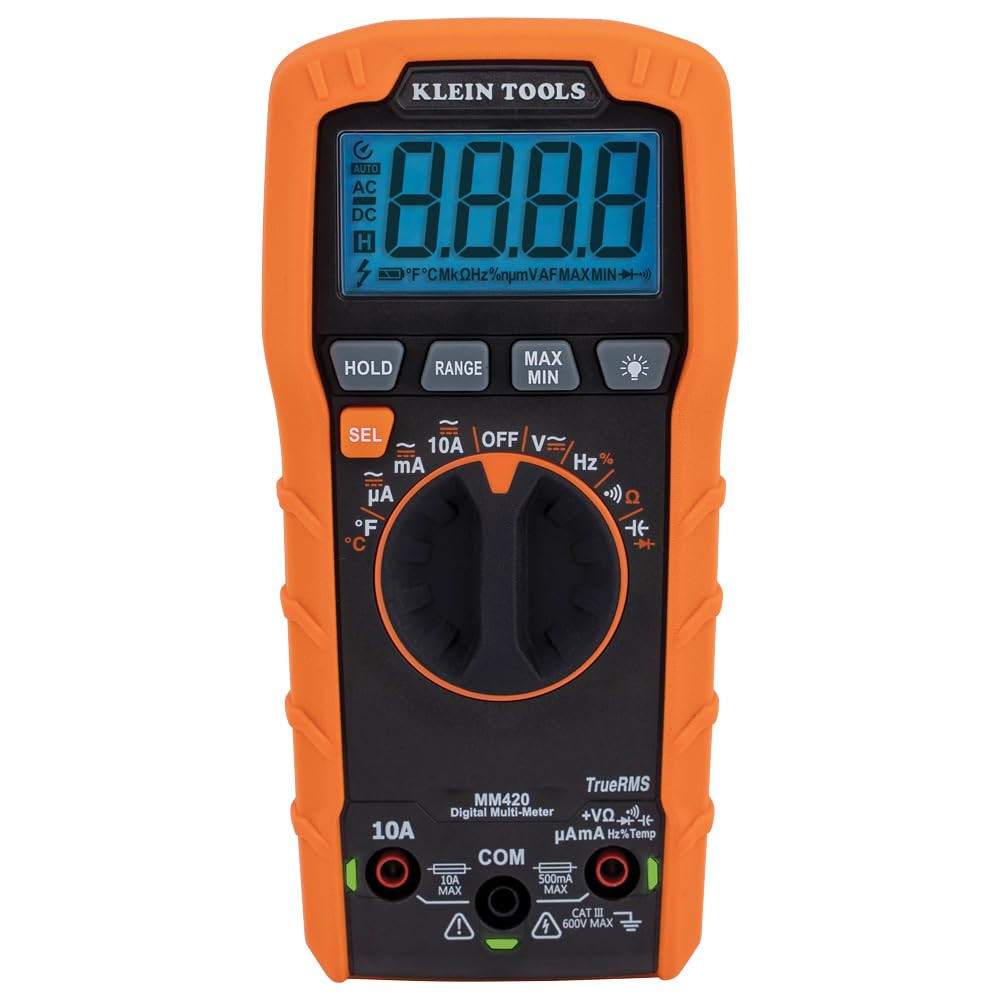 Klein Tools MM420 Digital Multimeter, Auto-Ranging TRMS Multimeter, 600V AC/DC V