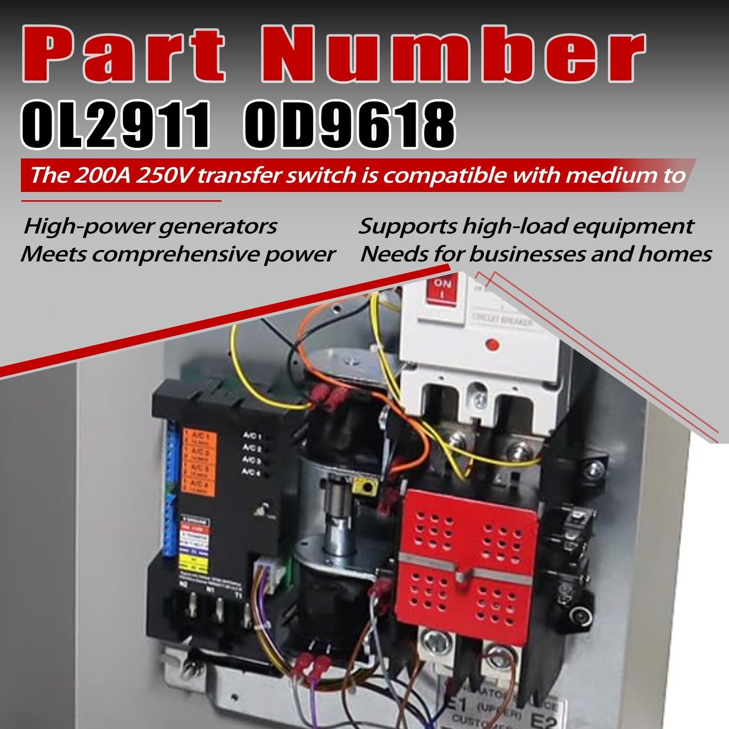 0L2911 200A Automatic Transfer Switch with Handle For Generac 200 Amp 2P 250V