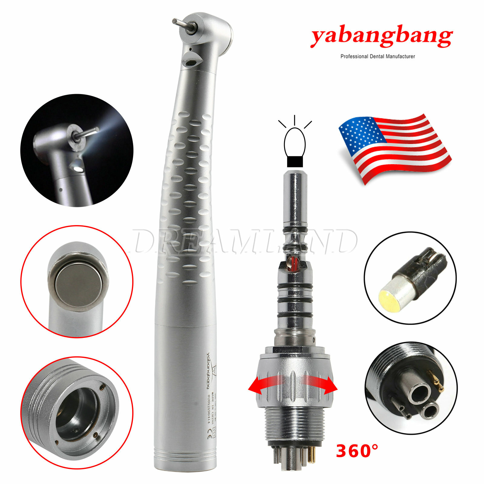 YABANGBANG Dental High Speed Turbine Fiber Optic Handpiece fit KaVo Coupler 4/6H