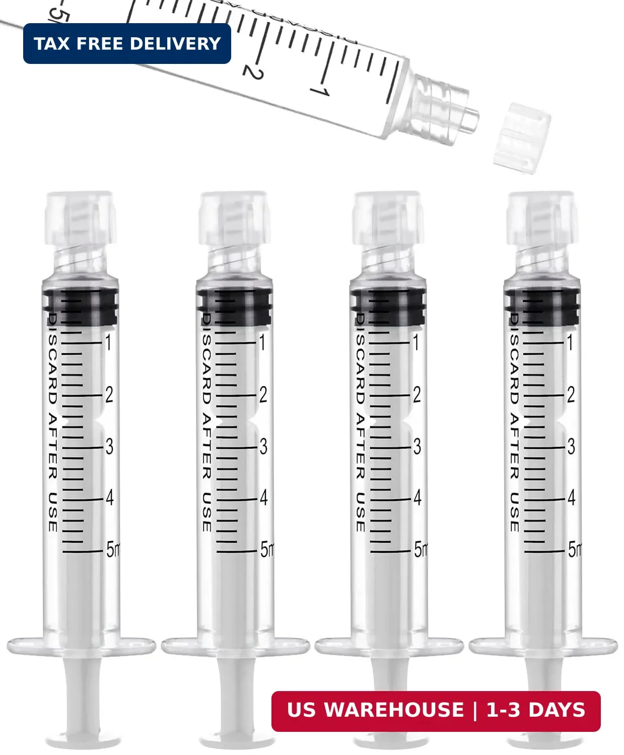 5mL Luer Lock Syringes without Needle – Sterile Syringe with Cap, 10 Pack | Indi