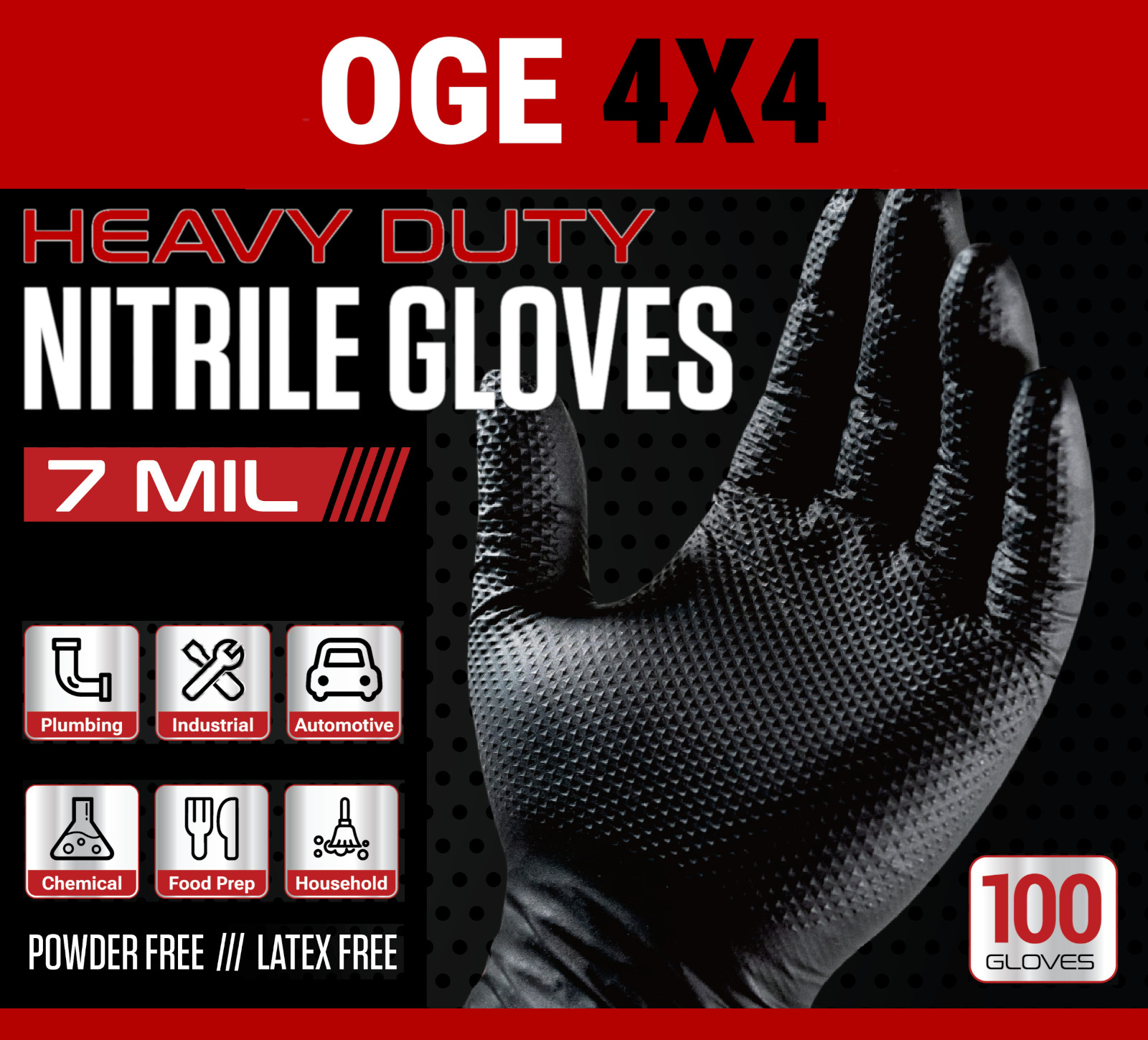 Black Nitrile Gloves 7 Mil Heavy Duty Diamond Textured Mechanic Box 100ct L XL