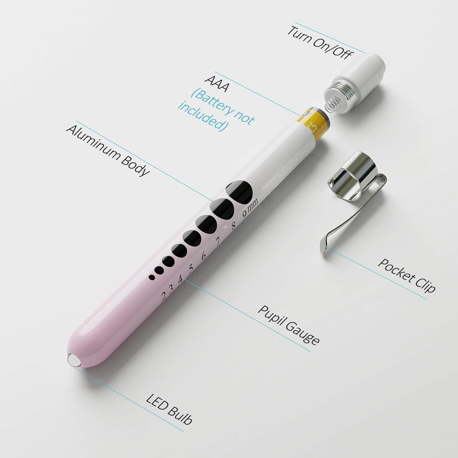 2 Pcs Durable LED Medical Penlight with Pupil Gauge – Gradient Pink & Blue