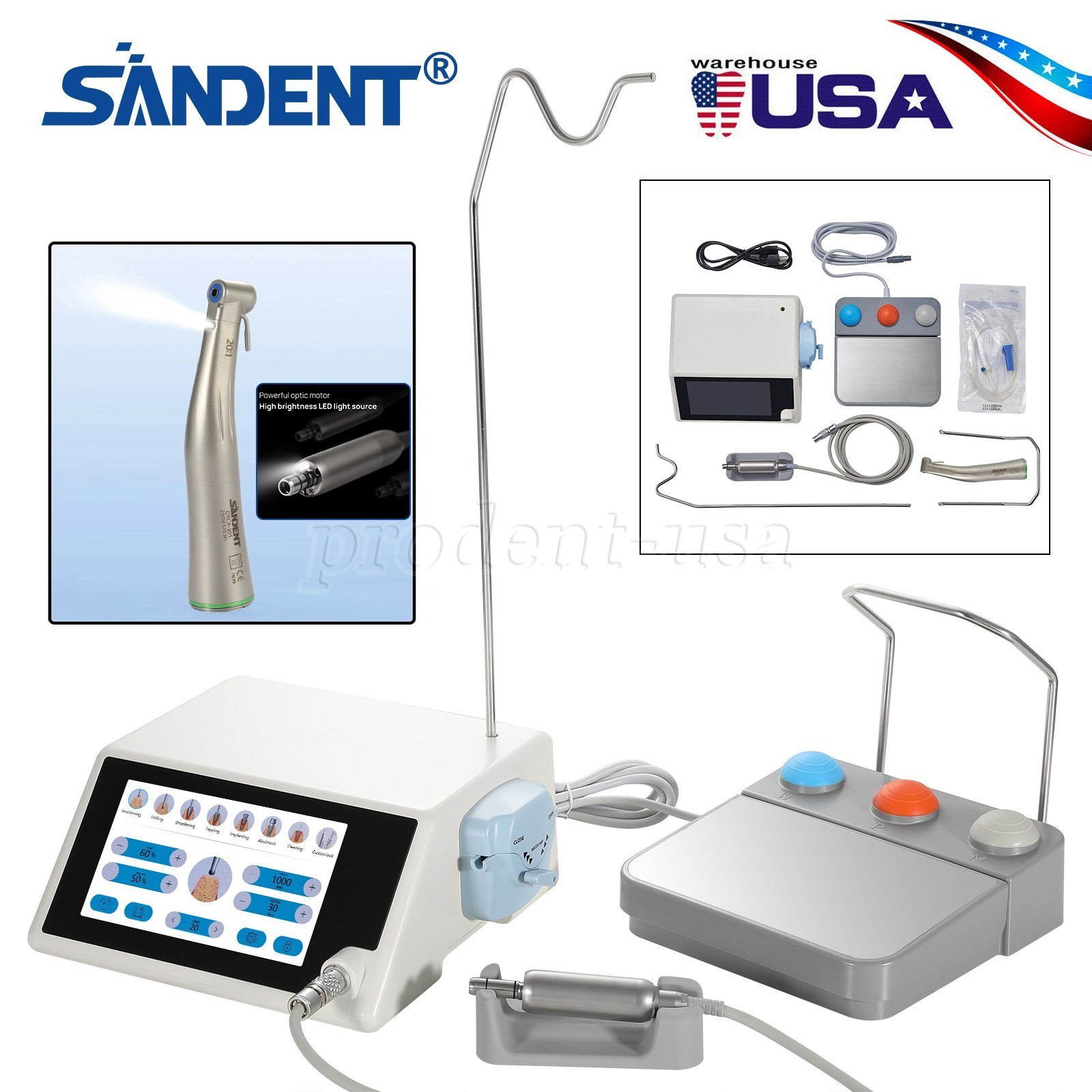 Dental Surgical Brushless LED Implant Motor System Touch Sreen&20:1 Contra Angle