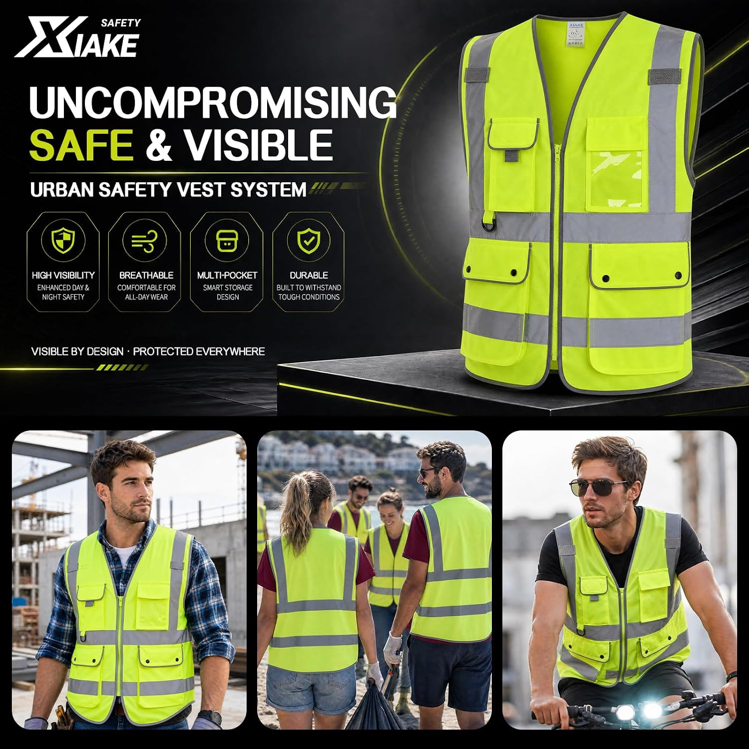 Reflective Safety Vest for Men & Women High Visibility Class 2 Vest with Pockets