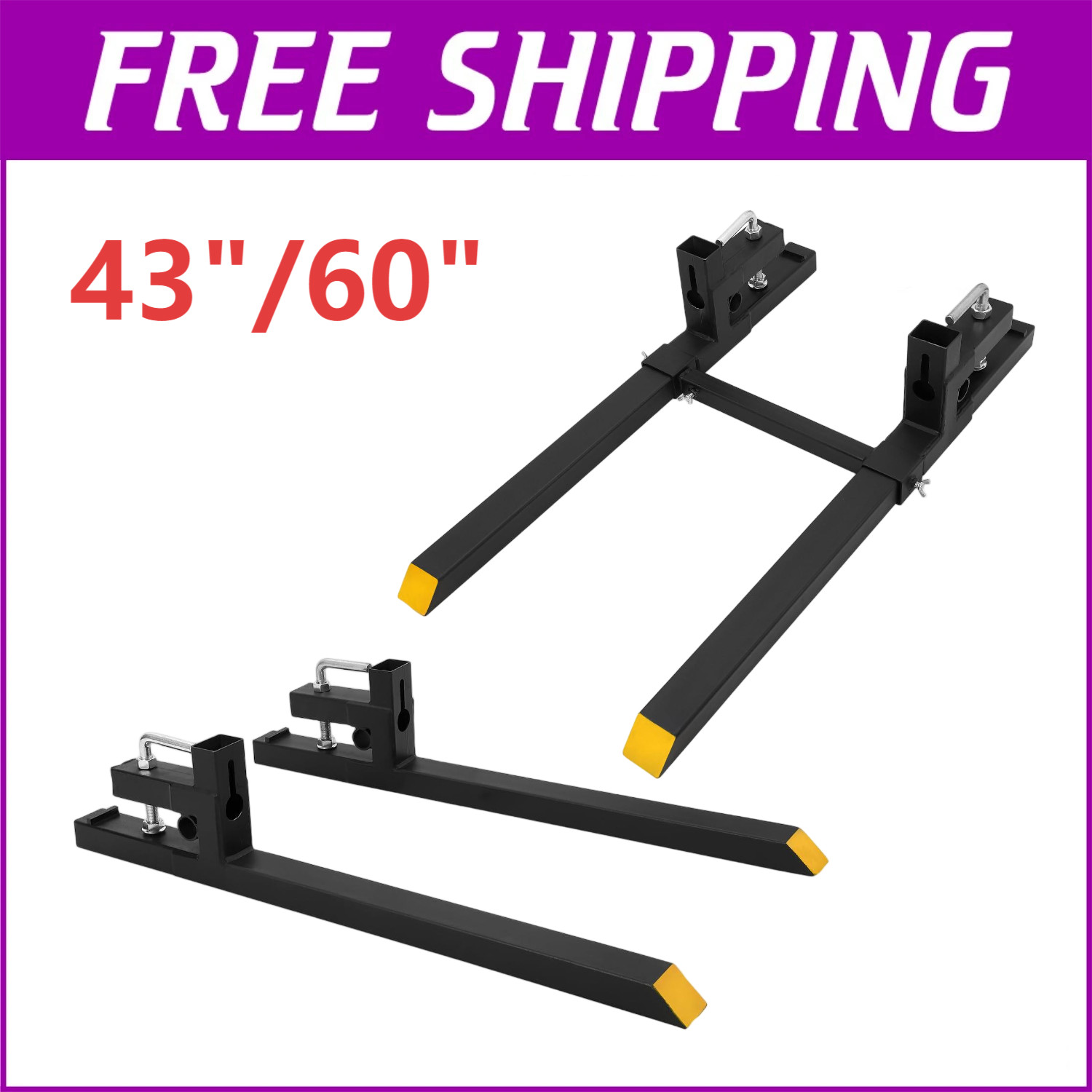 2500lb 4000lb Tractor Pallet Fork Bucket Clamp on Skid Steer Loader 43» / 60»