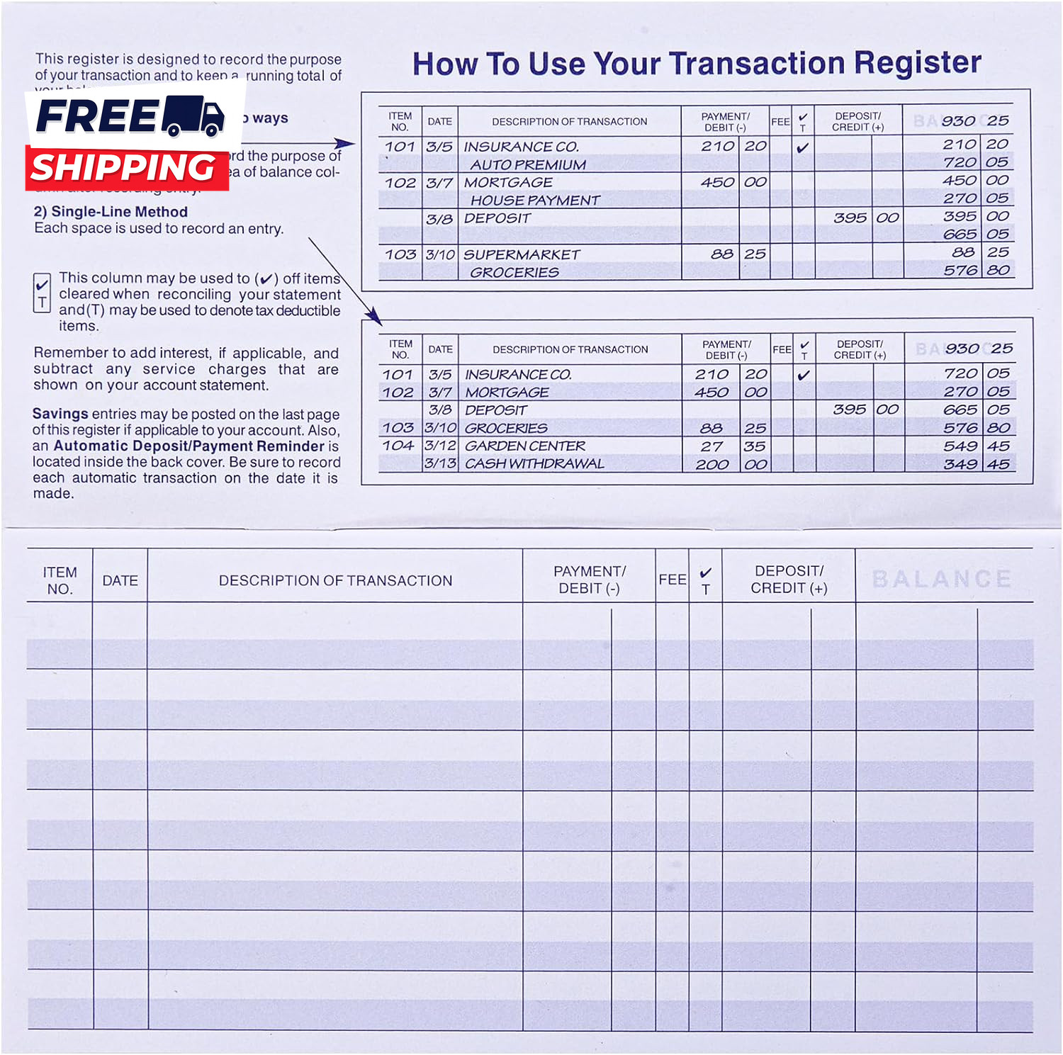 24 PCS Check Registers for Personal Checkbook Easy to Read Checkbook Register